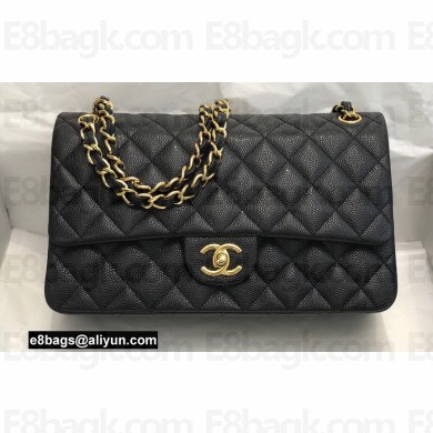 Chanel New Medium Classic Flap Handbag in Caviar Leather Black/Gold