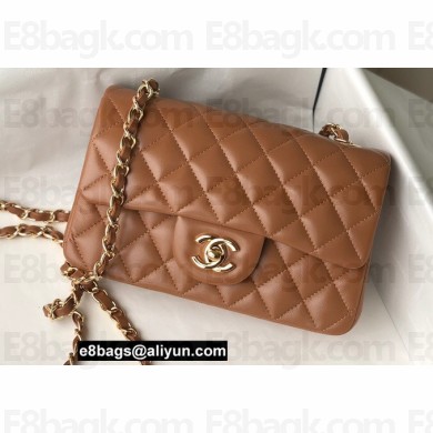 Chanel Mini Classic Flap Handbag A69900 in Lambskin Caramel/Gold