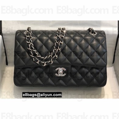Chanel Medium Classic Flap Handbag A01112 in Lambskin Black/Silver