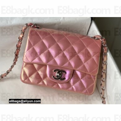Chanel Mini Classic Flap Handbag A35200 in Lambskin Rainbow Pearl Pink