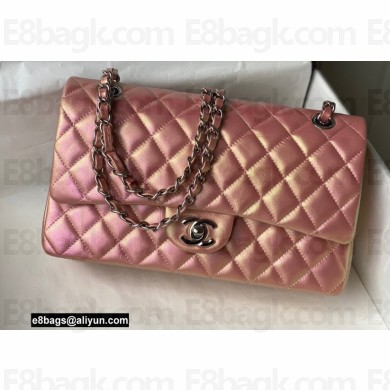 Chanel Medium Classic Flap Handbag A01112 in Lambskin Rainbow Pearl Pink