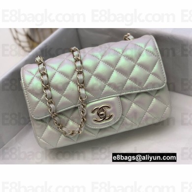 Chanel Mini Classic Flap Handbag A69900 in Lambskin Pearl Pale Silver