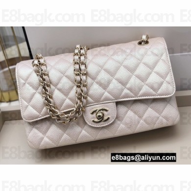Chanel Medium Classic Flap Handbag A01112 in Lambskin Pearl Pale Pink
