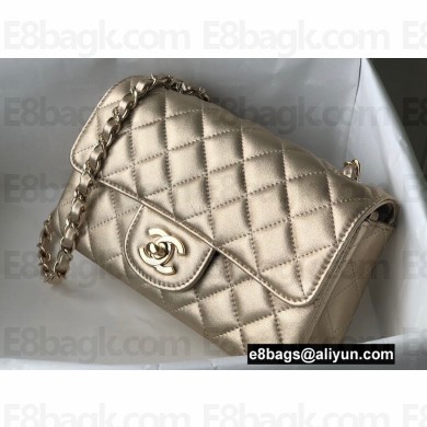 Chanel Mini Classic Flap Handbag A69900 in Lambskin Metallic Gold