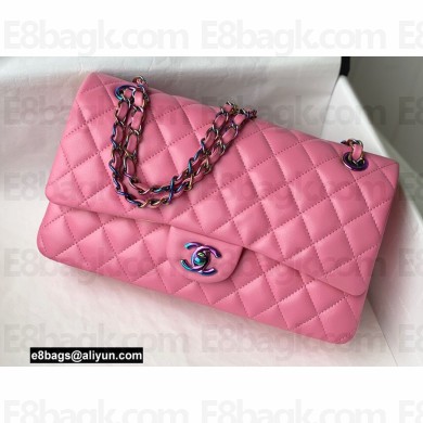 Chanel Medium Classic Flap Handbag A01112 in Lambskin Rainbow Pink/Yellow