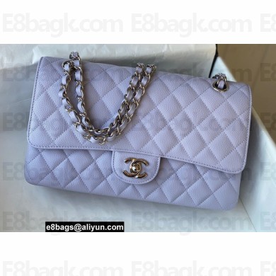 Chanel Medium Classic Flap Handbag A01112 in Caviar Leather with Edge Stitching Lavender/Silver