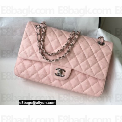 Chanel Medium Classic Flap Handbag A01112 in Caviar Leather Nude Pink/Silver