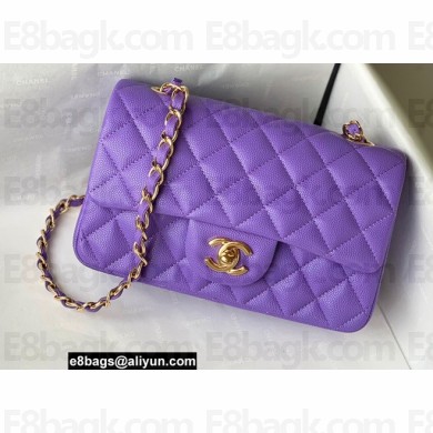 Chanel Small Classic Flap Handbag A01116 in Caviar Leather Purple/Gold