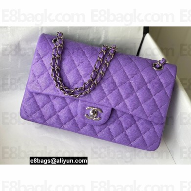 Chanel Medium Classic Flap Handbag A01112 in Caviar Leather Purple/Silver
