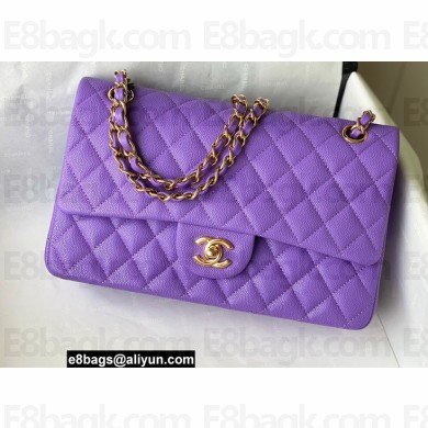 Chanel Medium Classic Flap Handbag A01112 in Caviar Leather Purple/Gold