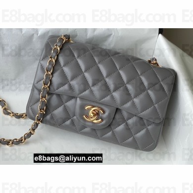 Chanel Mini Classic Flap Handbag A69900 in Lambskin Gray/Gold