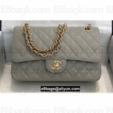 Chanel Medium Classic Flap Handbag A01112 in Caviar Leather with Edge Stitching Smoky Gray/Gold