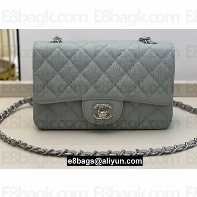 Chanel Small Classic Flap Handbag A01116 in Caviar Leather with Edge Stitching Gray/Silver