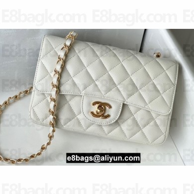 Chanel Small Classic Flap Handbag A01116 in Caviar Leather with Edge Stitching White/Gold