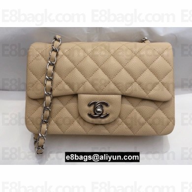Chanel Medium Classic Flap Handbag A01112 in Caviar Leather with Edge Stitching Beige/Silver