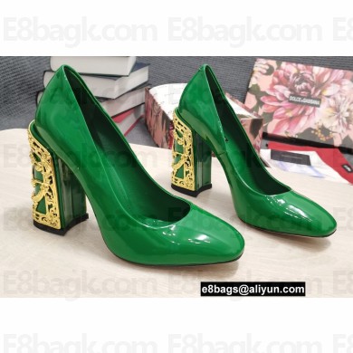 Dolce & Gabbana Logo Heel 10.5cm Patent leather Pumps Green 2022