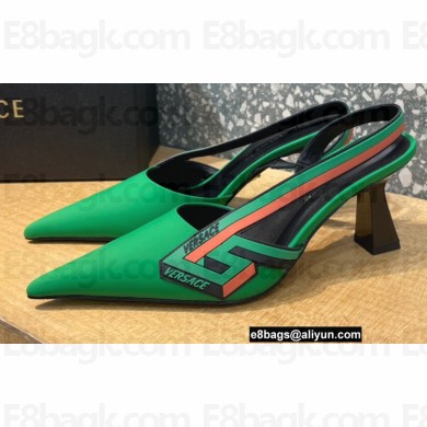 Versace Heel 7cm La Greca Signature Slingback Pumps Green 2022