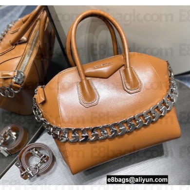 Givenchy Small Antigona Bag in Box Leather Brown with Chain