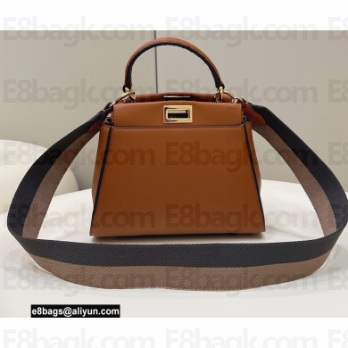 Fendi Peekaboo Iconic Mini Bag Caramel in Calfskin Leather with FF Lining