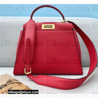 Fendi Peekaboo Iconic Medium Bag in Leather Red with Stripe Lining
