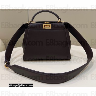 Fendi Peekaboo Iconic Mini Bag Coffee in Calfskin Leather with FF Lining