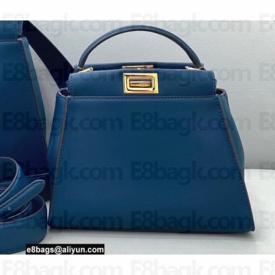 Fendi Peekaboo Iconic Mini Bag in Leather Dark Blue with Stripe Lining