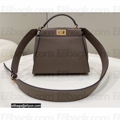 Fendi Peekaboo Iconic Mini Bag Dark Gray in Calfskin Leather with FF Lining