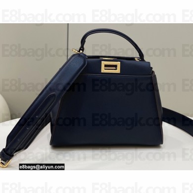 Fendi Peekaboo Iconic Mini Bag Dark Blue in Calfskin Leather with FF Lining