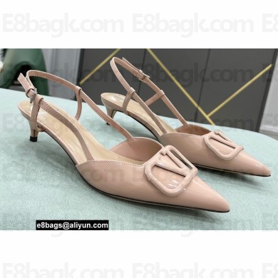 Valentino Heel 4cm VLogo Signature Patent Leather Slingback Pumps Nude