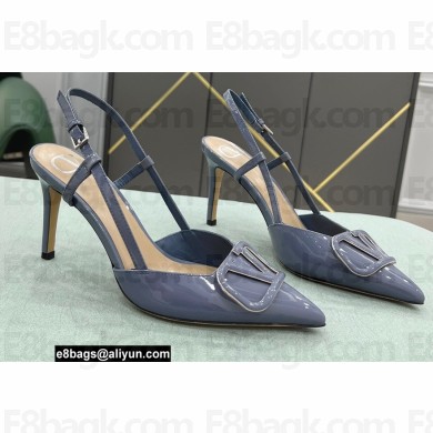 Valentino Heel 8cm VLogo Signature Patent Leather Slingback Pumps Dusty Blue