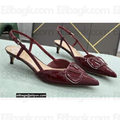 Valentino Heel 4cm VLogo Signature Patent Leather Slingback Pumps Burgundy