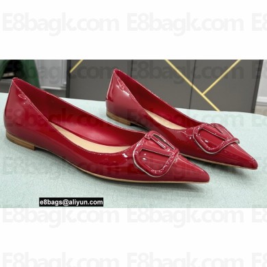 Valentino VLogo Signature Calfskin Ballet Flats Patent Red