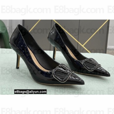 Valentino Heel 8cm VLogo Signature Calfskin Pumps Patent Black