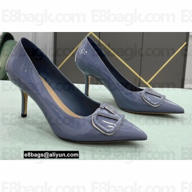 Valentino Heel 8cm VLogo Signature Calfskin Pumps Patent Dusty Blue