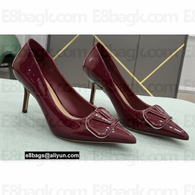 Valentino Heel 8cm VLogo Signature Calfskin Pumps Patent Burgundy