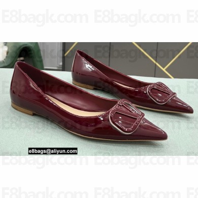 Valentino VLogo Signature Calfskin Ballet Flats Patent Burgundy