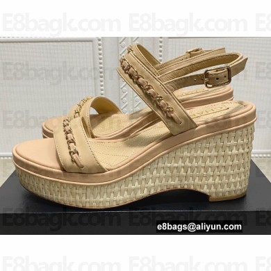 Chanel Chain Platform Sandals Calfskin Beige 2022