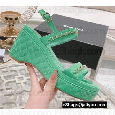 Chanel Chain Platform Sandals Patent Green 2022