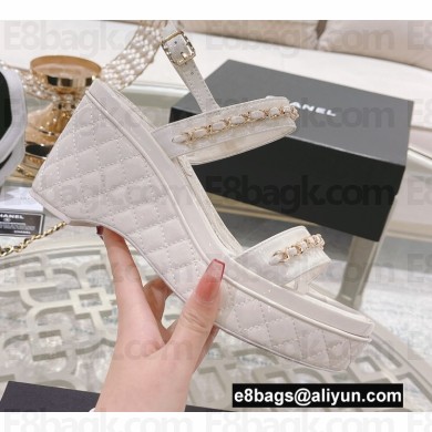 Chanel Chain Platform Sandals Patent White 2022