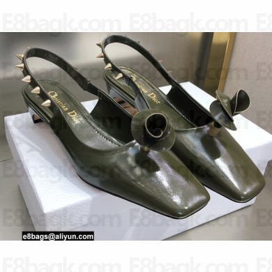 Dior Heel 1cm/3.5cm Rose Fantastique Slingback Flats/Pumps Dark Green 2022