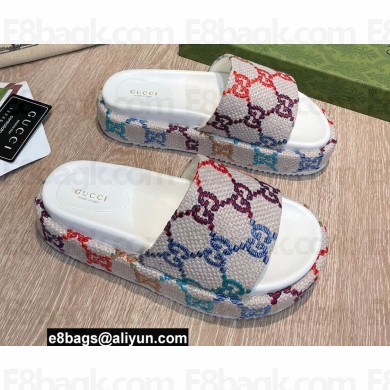 Gucci Platform Slide Sandals 623212 Multicolor GG linen fabric 2022