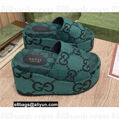 Gucci Heel 12cm Platform 7cm Maxi GG Canvas Slide Sandals 674761 Green 2022