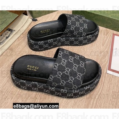 Gucci Platform GG Canvas Slide Sandals 623212 Black 2022