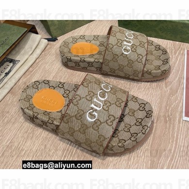 Gucci GG Slide Sandals Logo Beige 2022