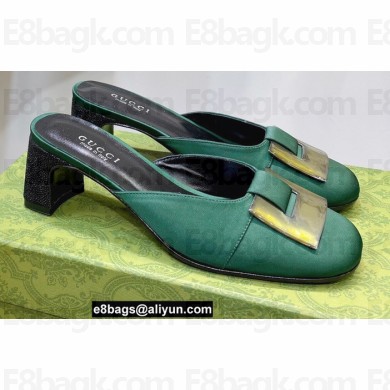Gucci Heel 8.5cm Mules Pumps Satin Green 2022