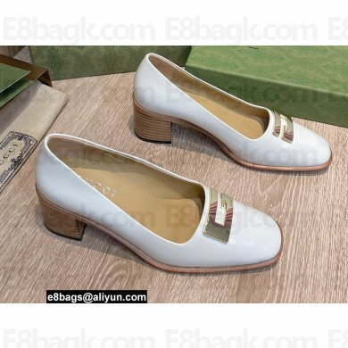 Gucci Heel 5.5cm Pumps White with Gold G 2022