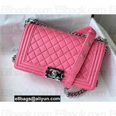 Chanel Medium LE BOY Handbag A67086 in Caviar Leather Dark Pink/Shine Silver
