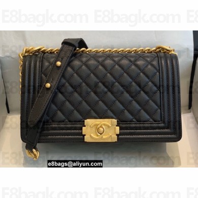 Chanel Medium LE BOY Handbag A67086 in Caviar Leather Black/Aged Gold