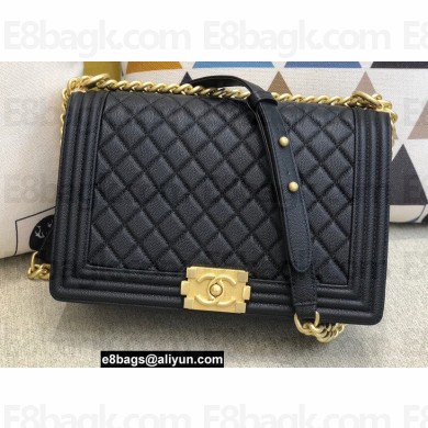 Chanel New Medium LE BOY Handbag A92193 in Caviar Leather Black/Aged Gold