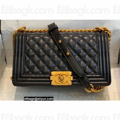Chanel Medium LE BOY Handbag A67086 in Lambskin Black/Aged Gold